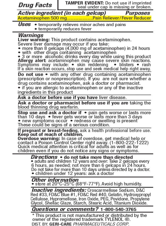 MedRite Acetaminophen 500mg Extra Strength - 100 Rapid Release Gelcaps - Over-The-Counter Medication - Image 2